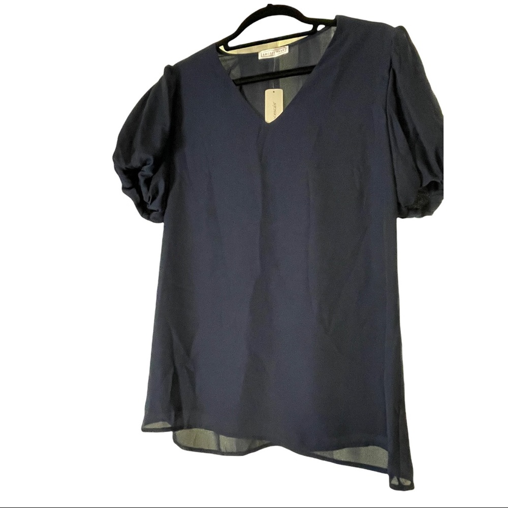NWT - Francesca’s Navy Blue Blouse with Ruffled Sleeves